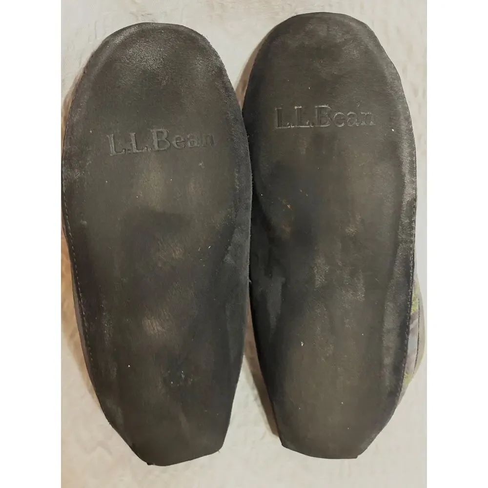 L.L. Bean Genuine Sheepskin Lined Camo Moccasin/Slippers Kids Size4 Big Boy EUC
